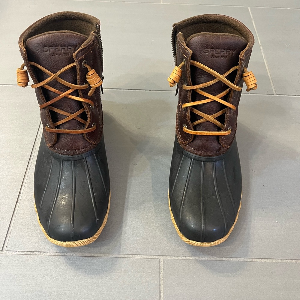 Sperry Brown and Black Saltwater Duck Boots Waterproof Leather